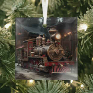 Christmas Train Glass Ornament