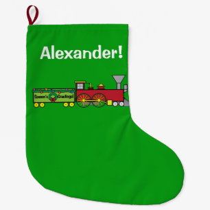 Christmas Train Greetings Name Customizable Large Christmas Stocking