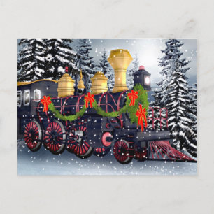 Christmas train holiday postcard