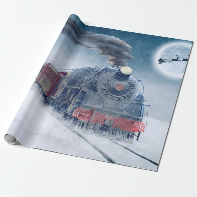 Christmas Train Holiday Wrapping Paper (Unrolled)