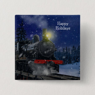 Christmas Train in the snow 2 Inch Square Button