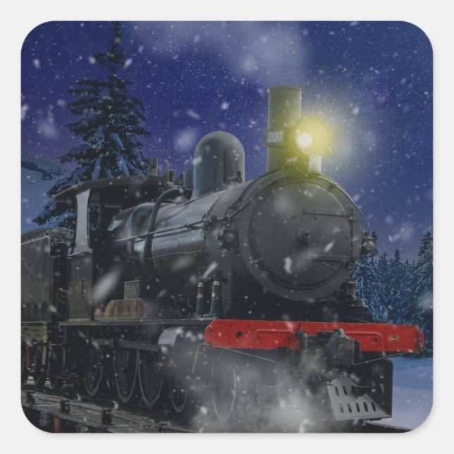 Christmas Train in the snow             Square Sticker (Front)