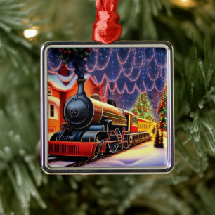 Christmas train metal ornament