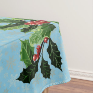 Christmas Train on Sky Blue Tablecloth
