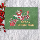 Christmas Train Peppermint Wheels Santa Letters Tissue Paper<br><div class="desc">These tissue paper sheets are dark green with a red and white Christmas train with Santa Claus with peppermint candy wheels carrying letters to Santa and candy canes with the text Merry Christmas in Gold.</div>