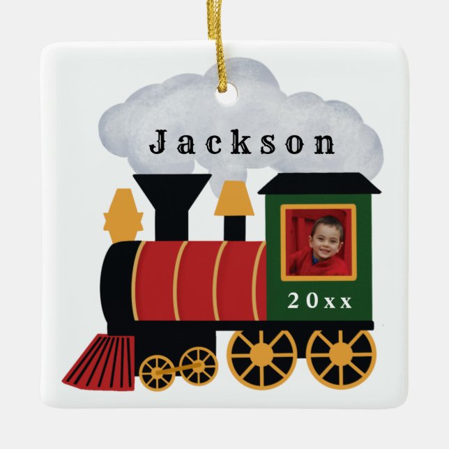 Christmas Train Personalized Photo Ceramic Ornament (Front)