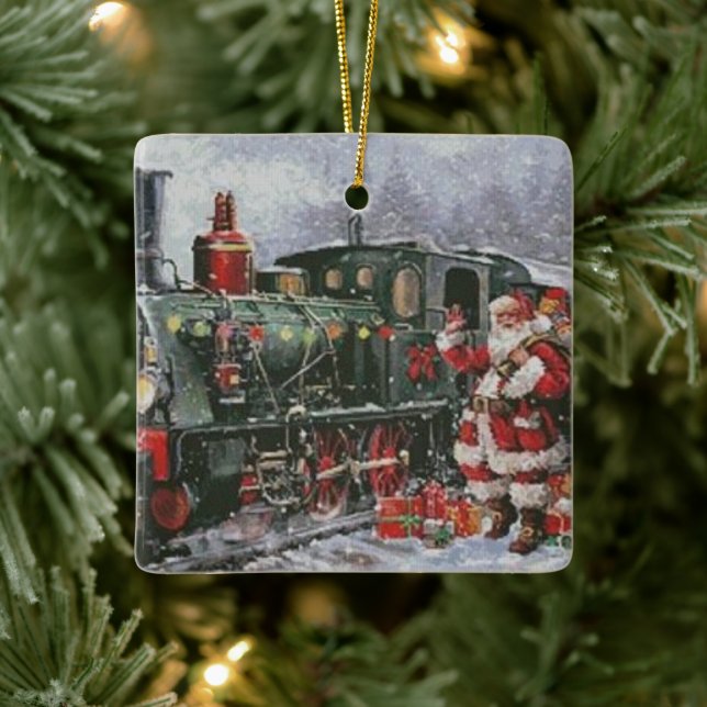 Christmas Train Santa  Toys Vintage Xmas Holiday Ceramic Ornament (Tree)