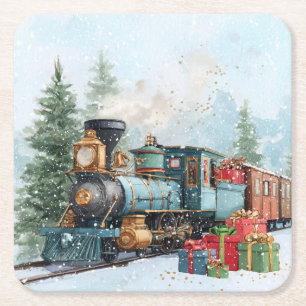 Christmas Train Square Paper Coaster