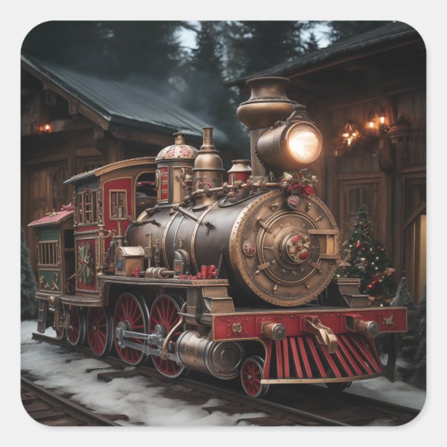 Christmas Train Square Sticker (Front)