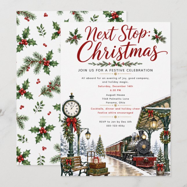 Christmas Train Station Party Invitation (Front/Back)