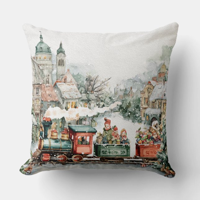 Christmas train throw pillow (Front)