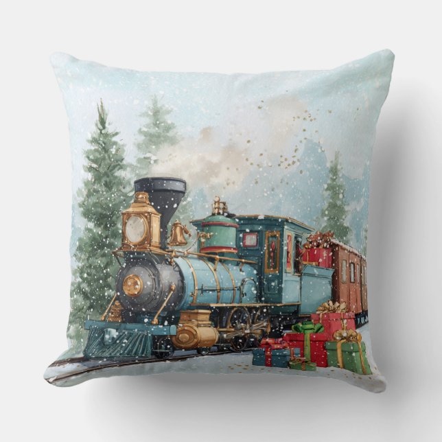 Christmas Train Throw Pillow (Front)
