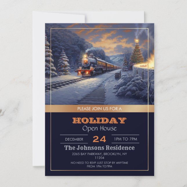 Christmas Train Vintage Painting Invitation (Front)