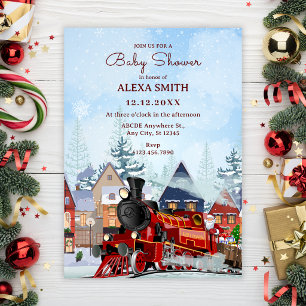 Christmas train winter baby shower invitation