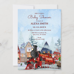 Christmas train winter baby shower invitation