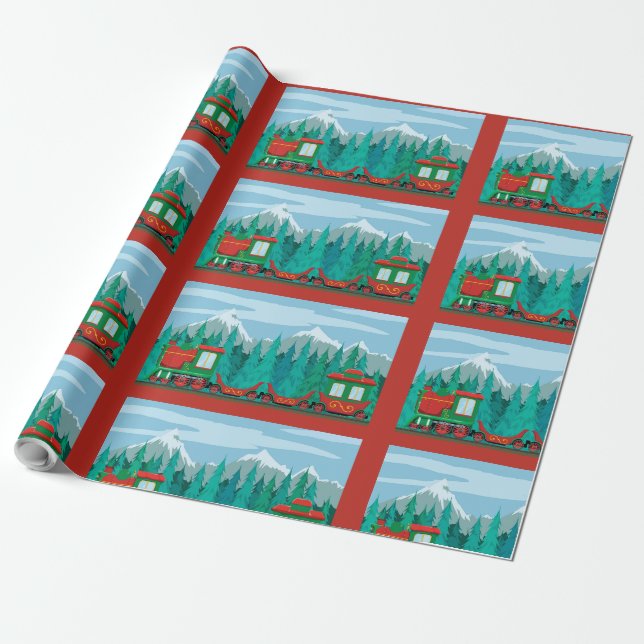 Christmas Train Wrapping Paper (Unrolled)