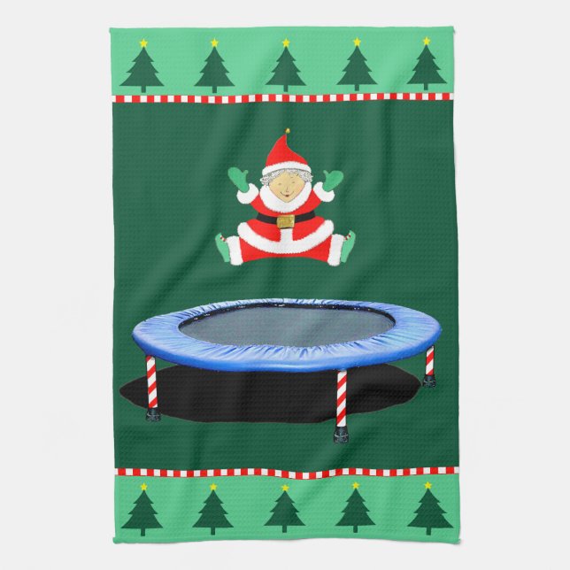 Christmas Trampoline Mrs. Claus Kitchen Towel (Vertical)