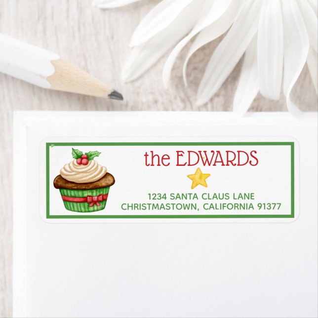 Christmas Treat Cupcake Adresse de retour Label (En situation)