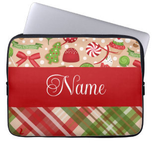 Christmas treats and plaid personalized design laptop sleeve