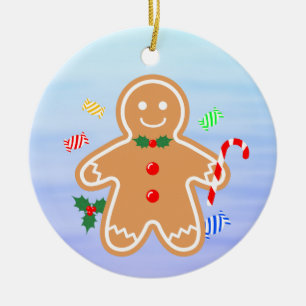 Christmas Treats Gingerbread Man Candy Cane Ceramic Ornament