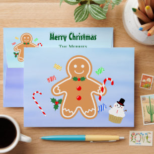 Christmas Treats Gingerbread Man Candy Cane Envelope