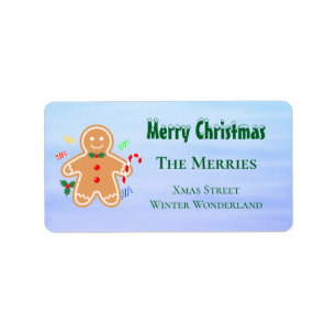 Christmas Treats Gingerbread Man Candy Cane Label