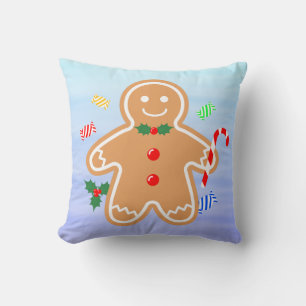 Christmas Treats Gingerbread Man Candy Cane Throw Pillow