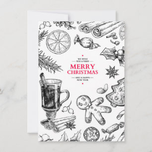 Christmas treats vintage drawing. Xmas holiday Card