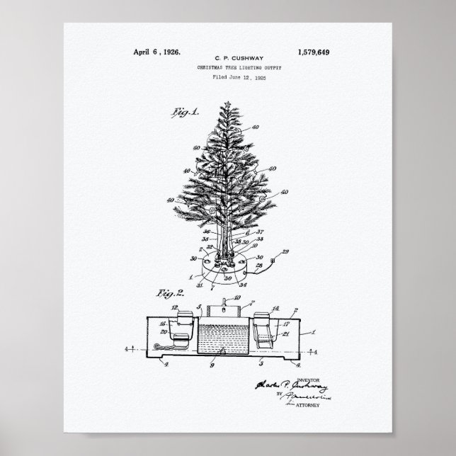 Christmas Tree 1925 Patent Art White Paper Poster (Front)