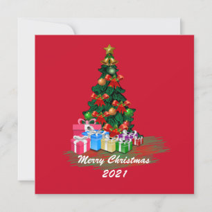 Christmas Tree 2021 Red Flat Greeting Card