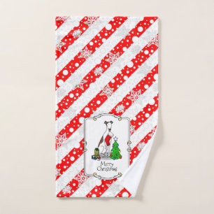 Christmas Tree 2 Greyhound (brindle white) Dog Fun Bath Towel Set
