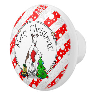 Christmas Tree 2 Greyhound (brindle white) Dog Fun Ceramic Knob