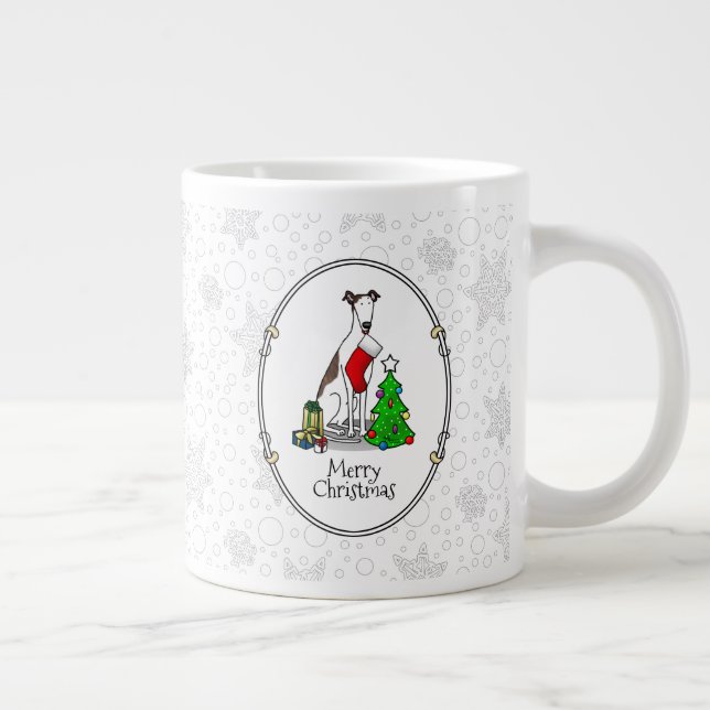 Christmas Tree 2 Greyhound (brindle white) Dog Fun Large Coffee Mug (Right)
