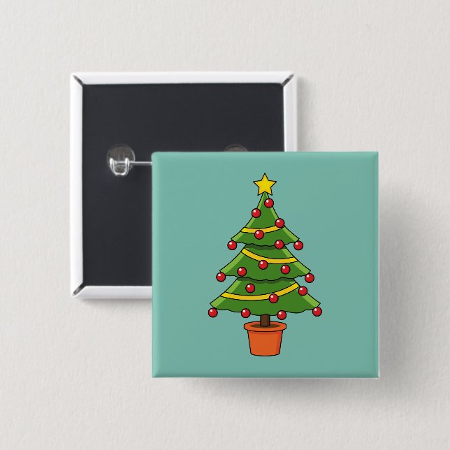 Christmas Tree 2 Inch Square Button (Front & Back)