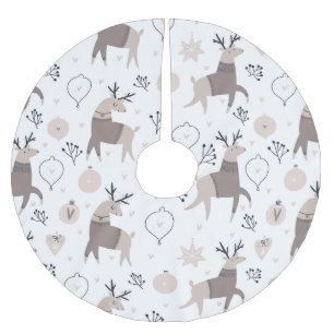 Christmas tree accessory hygee reindeer holly  brushed polyester tree skirt