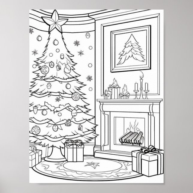 Christmas Tree Adult Colouring Poster (Front)