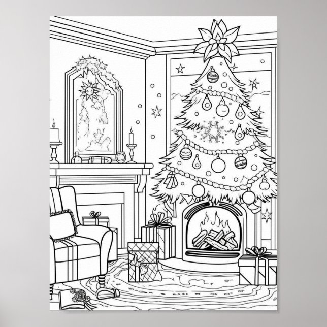 Christmas Tree Adult Colouring Poster (Front)