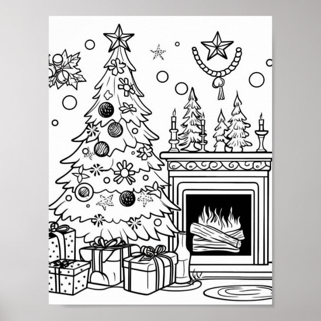 Christmas Tree Adult Colouring Poster (Front)