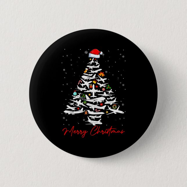 Christmas Tree Airplanes Lots Merry Christmas Men  2 Inch Round Button (Front)
