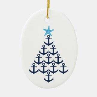 Christmas Tree Anchor Nautical Ceramic Ornament