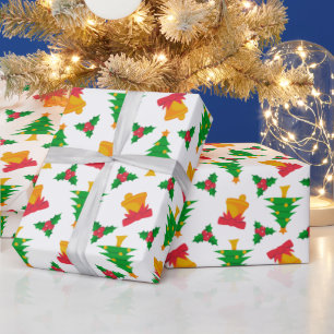 Christmas tree and bells theme pattern wrapping paper