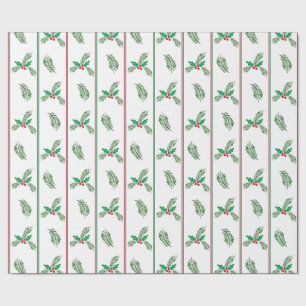 Christmas tree and berries with stripes wrapping paper