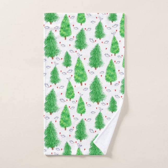Christmas tree and bird hand towel (Hand Towel)