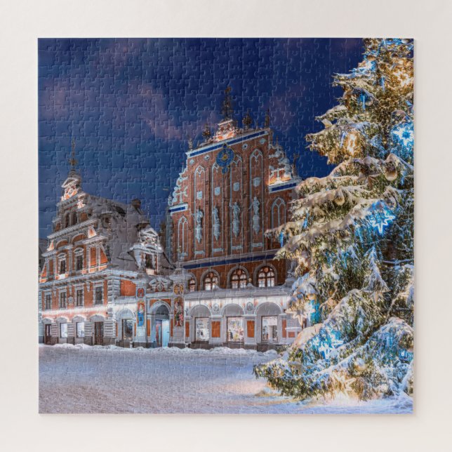 Christmas tree and Blackheads house in Riga Jigsaw Puzzle (Vertical)