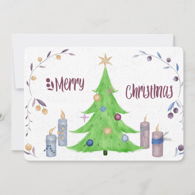 Christmas Tree and Candles Holiday Card (Front)
