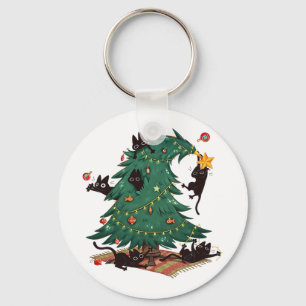 Christmas Tree And Cat Cute Christmas Cat Lover Keychain