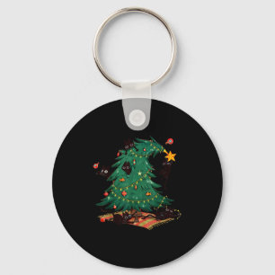 Christmas Tree And Cat Cute Christmas Cat Lover  Keychain