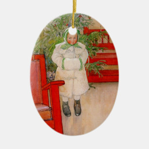 Christmas Tree and Child in Furs Ceramic Ornament