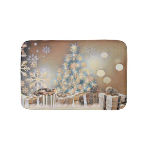 Christmas tree and Christmas gifts watercolor Bath Mat