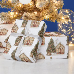 Christmas Tree and Cozy Winter Cabin Wrapping Paper